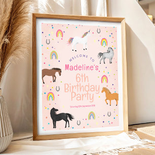 Süßes Pferd Einhorn Geburtstags Willkommensschild Poster