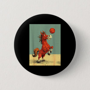 Süßes Pferd treibt lustigen Basketball-Cartoon-Des Button