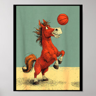 Süßes Pferd treibt Sport mit lustigem Basketball-C Poster