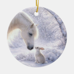 Süßes Pferd und Hase Schnee Weihnachten Keramik Ornament