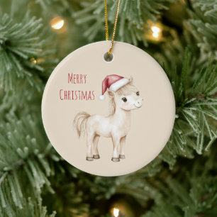 Süßes Pferd Weihnachtsmann Hut Weihnachten Keramik Ornament