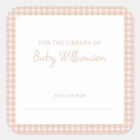 Süßes Pfirsich-Karo-Gingham-Baby-Shower-Exlibris