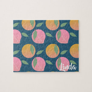 Süßes Pfirsich-Orangen-Fruchtmuster Rosa Puzzle