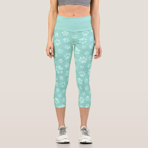 Süßes Pfotenmuster Minze Capri Leggings