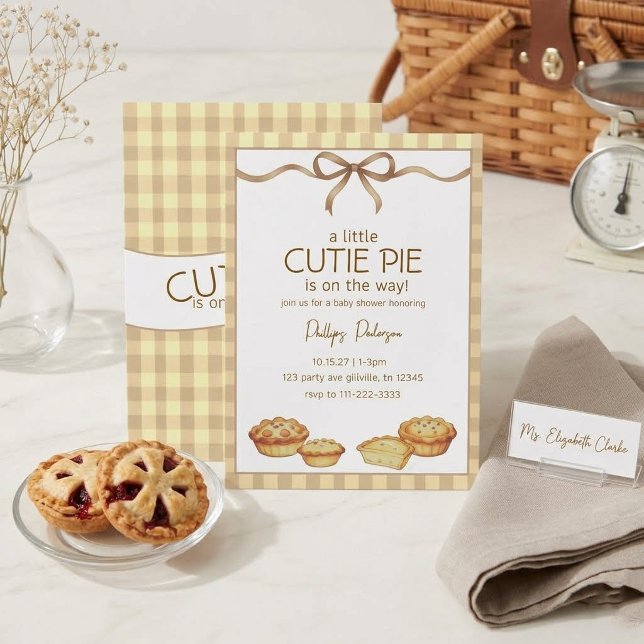 Süßes Pie-Baby-Shower Neutraler Gingham-Bogen Einladung (Von Creator hochgeladen)