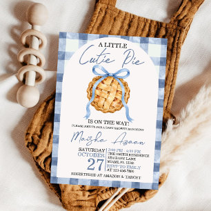 Süßes Pie Dusty Blue Schleife Gingham Herbst-Baby  Einladung