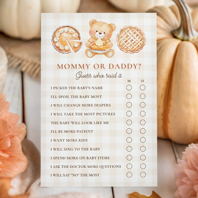 Süßes Pie Fall Baby Shower Mommy oder Daddy Spiel (Von Creator hochgeladen)
