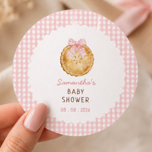 Süßes Pie Rosa Gingham Baby Shower Runder Aufkleber
