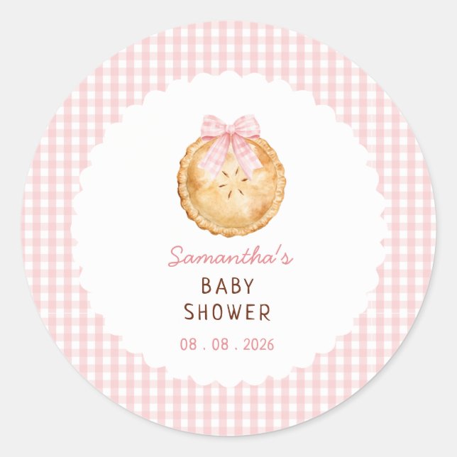 Süßes Pie Rosa Gingham Baby Shower  Runder Aufkleber (Vorderseite)