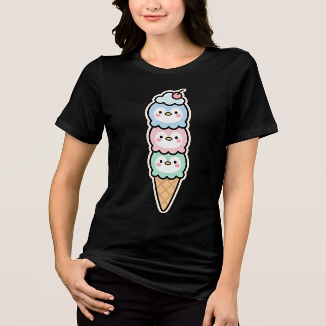 Süßes Pinguin-Eiscreme-Stack-Design Tri-Blend Shirt (Vorderseite)