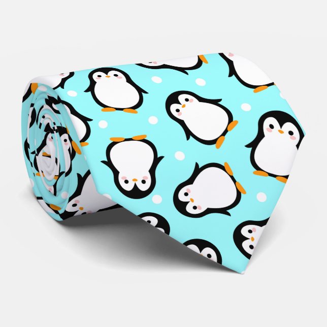 Süßes Pinguin-Muster Türkis-Muster Krawatte (Gerollt)