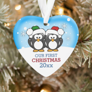 Süßes Pinguin-Paar erstes Weihnachten Ornament