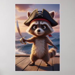 Süßes Piraten-Waschbär-Abenteuer-Kunstposter Poster