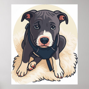 Süßes Pitbull-Welpen-Hund-Cartoon-Design Poster