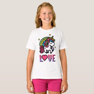 Süßes Pixel Einhorn Liebe Retro Gaming T-Shirt