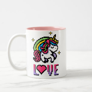 Süßes Pixel Einhorn Liebe Retro Gaming Zweifarbige Tasse