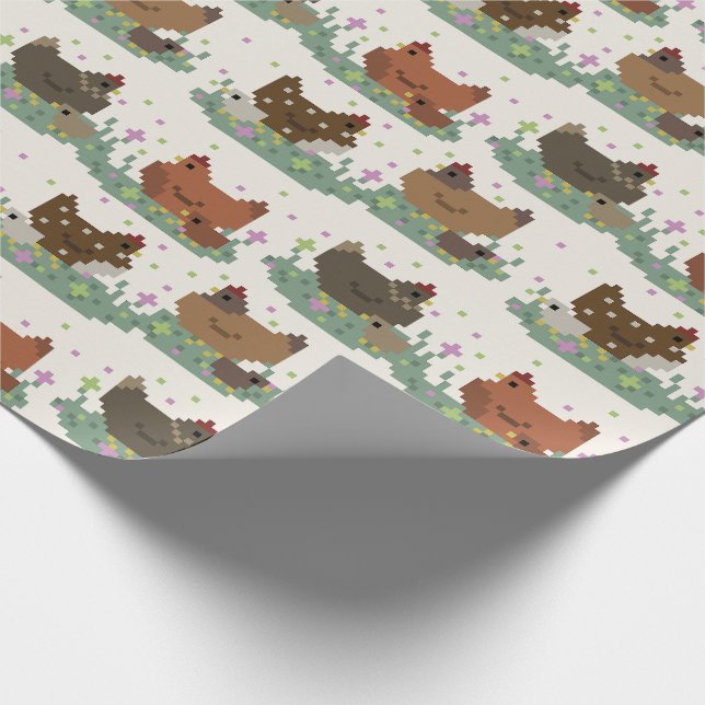Süßes Pixel-Hühner-Muster Geschenkpapier (Ecke)