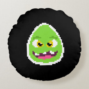 Süßes pixeliges Ei-Monster Rundes Kissen