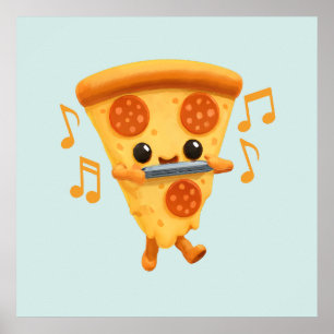 Süßes Pizzastück spielt Harmonika Poster