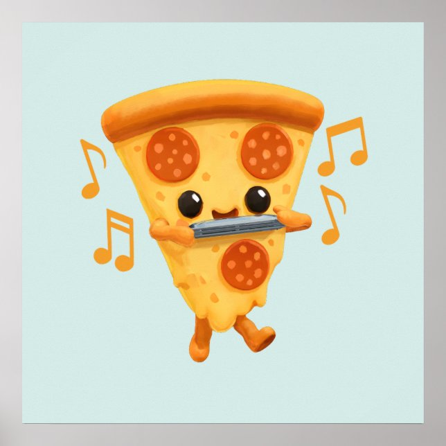 Süßes Pizzastück spielt Harmonika Poster (Vorne)