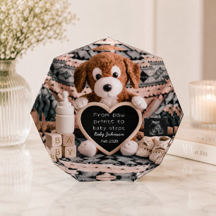 Süßes Plüsch-Hundebaby Schwangerschaftsankündigung Fotoblock