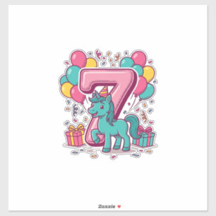 Süßes Pony-Vektordesign zur 7. Geburtstagsfeier de Aufkleber