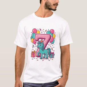 Süßes Pony-Vektordesign zur 7. Geburtstagsfeier de T-Shirt