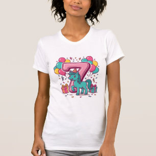 Süßes Pony-Vektordesign zur 7. Geburtstagsfeier de T-Shirt