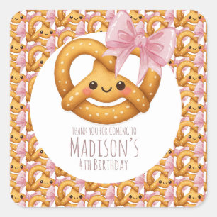 Süßes Pretzel-Mädchen Geburtstagsfeier Quadratischer Aufkleber