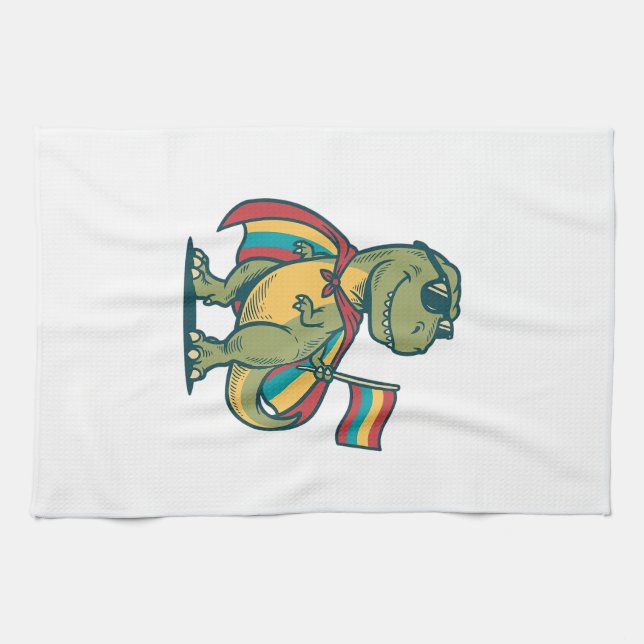 Süßes Pride-Dinosaurier-Vektor-Shirt-Design_1 Geschirrtuch (Horizontal)