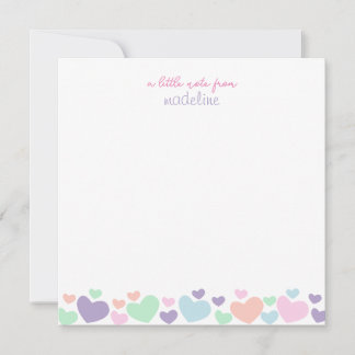 Süßes Quadratisches Farbherz Girly Schrift Schreib Mitteilungskarte
