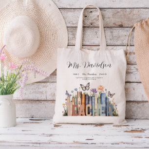 Süßes Regenbogen-Bücherregal & Bücher-Lehrer-Monog Tragetasche