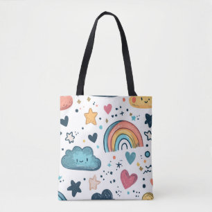 Süßes Regenbogen-Doodle-Muster mit Wolken und Ster