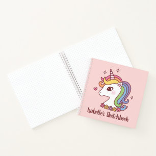 Süßes Regenbogen-Einhorn-Doodle-Mädchen-Skizzenbuc Notizbuch