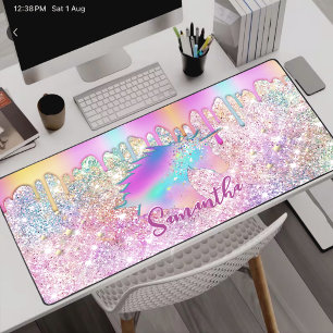 Süßes Regenbogen-Einhorn-falsche Glitter-Sterne-Mo Schreibtischunterlage