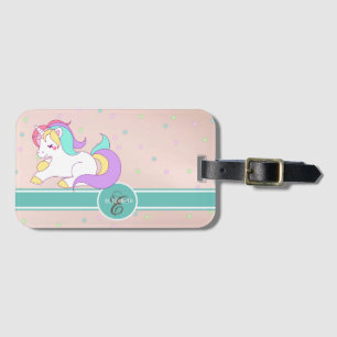 Süßes Regenbogen-Einhorn, Farbige Sterne Monogramm Gepäckanhänger