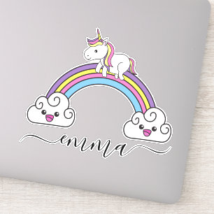 Süßes Regenbogen-Einhorn personalisierter Name Aufkleber