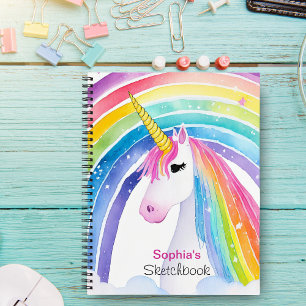 Süßes Regenbogen-Einhorn-Skizzenbuch mit Ihrem Nam Notizbuch