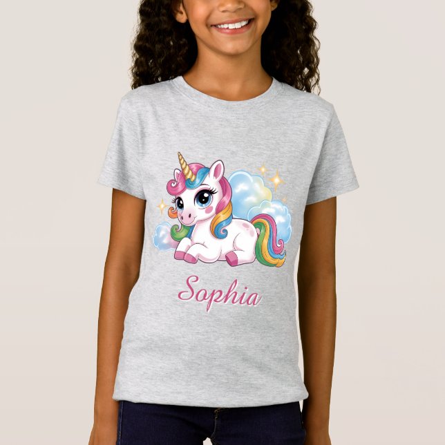 Süßes Regenbogen-Einhorn T-Shirt (Vorderseite)