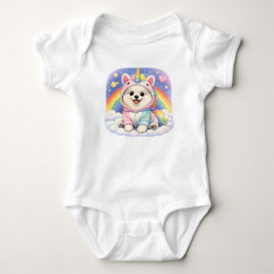 Süßes Regenbogen-Einhorn-Welpen Kinder T-Shirt – M Baby Strampler
