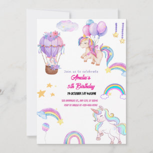 Süßes Regenbogen-Einhorn Whimsische Mädchen-Party Einladung