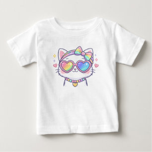 Süßes Regenbogen-Katzchen mit Herzbrille Baby-Shir Baby T-shirt