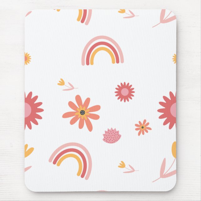 Süßes Regenbogen- und Blumepastellmuster Mousepad (Vorne)