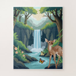 Süßes Reh und Wasserfall Wald Kinderpuzzle Puzzle