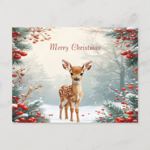Süßes Rehkitz in einem schneebedeckten Wald Postkarte