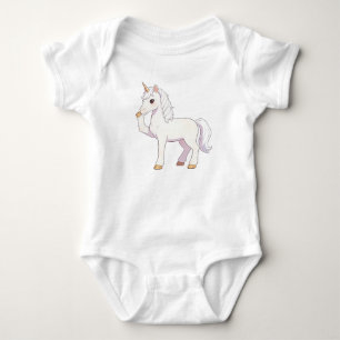 Süßes reines weißes Einhorn hebt Huf und bläst Bla Baby Strampler