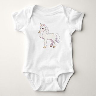 Süßes reines weißes Einhorn hebt Huf und bläst Bla Baby Strampler