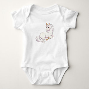 Süßes reines weißes seitlich liegendes Einhorn Kaw Baby Strampler