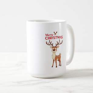 Süßes Rentier-Maskottchen mit 'Ich liebe Weihnacht Kaffeetasse