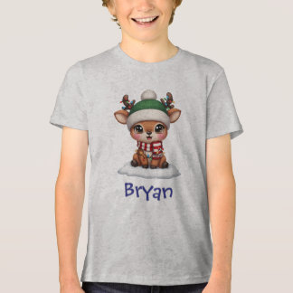 Süßes Rentier mit grüner Beaniemütze Winterkunst Tri-Blend Shirt